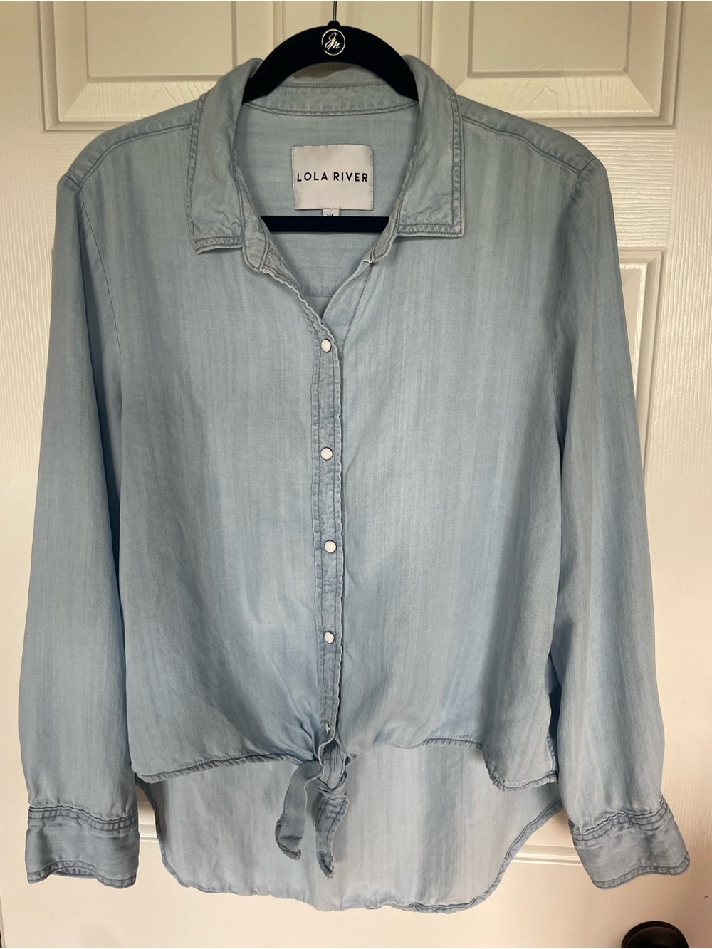 Lola River Women's Light Blue Tie-Front Blouse